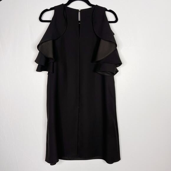 Kate Spade Small S Black Ruffled Crepe Cold Shoulder Dress LBD Cocktail Shift - Picture 2 of 12